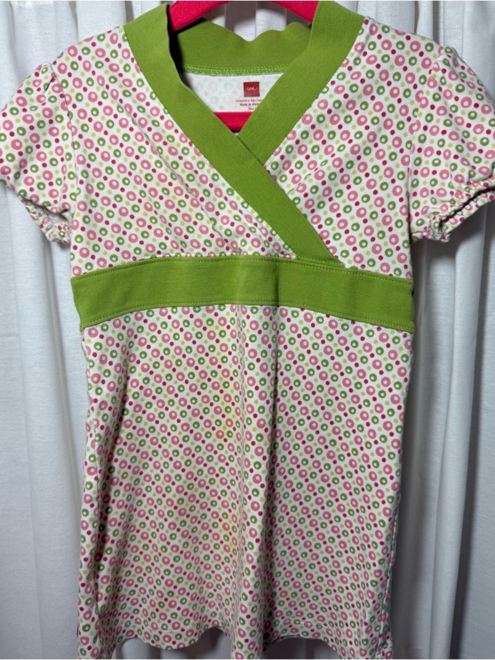 Tea Brand Girls Pink & Green Polka Dot Wrap-Style Dress